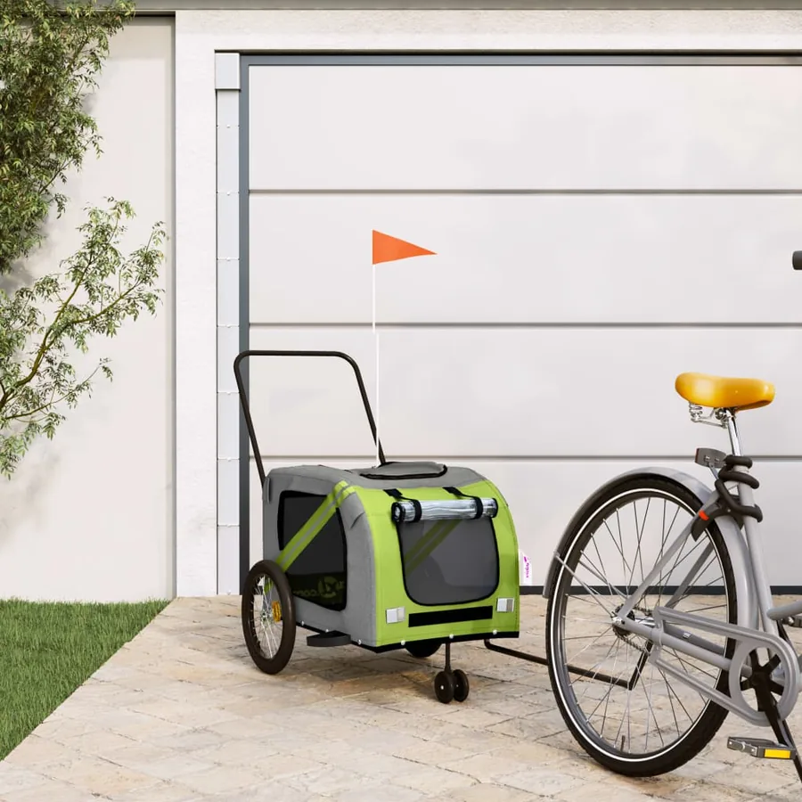 Remorque de vélo pour animaux de compagnie vert et gris