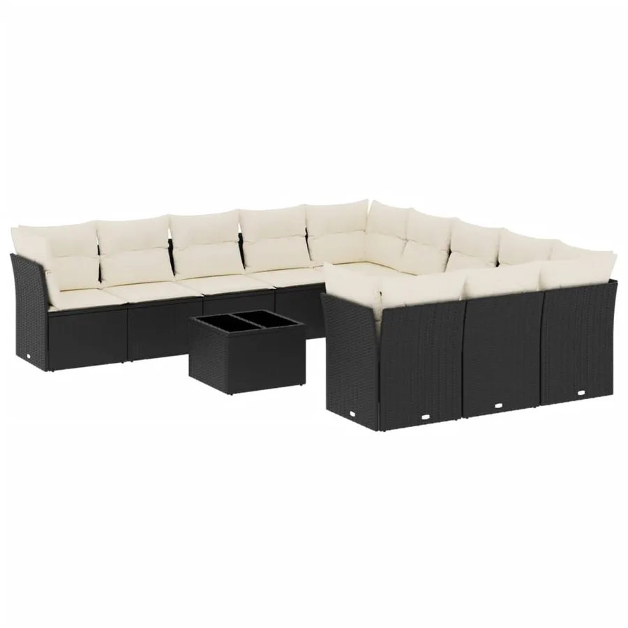Salon de jardin 12 pcs avec coussins noir résine tressée - 2