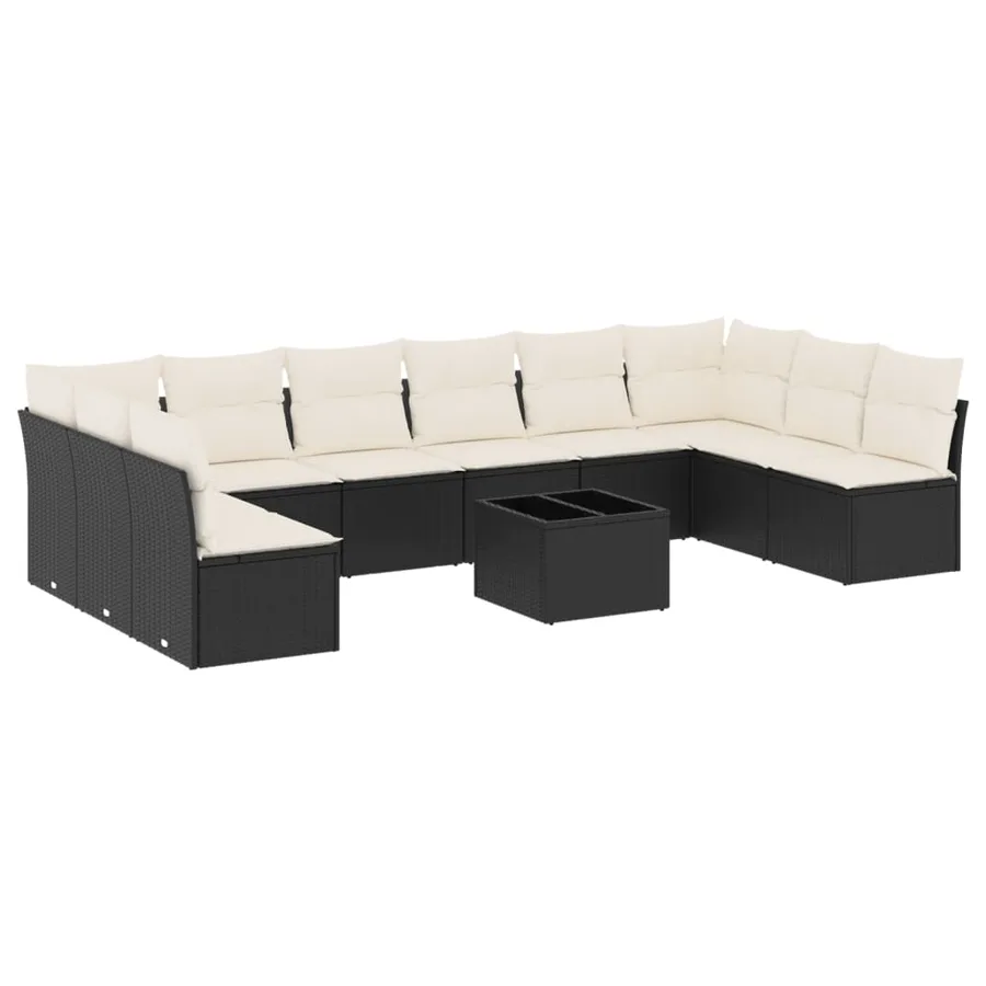 Salon de jardin 11 pcs avec coussins noir résine tressée - 2