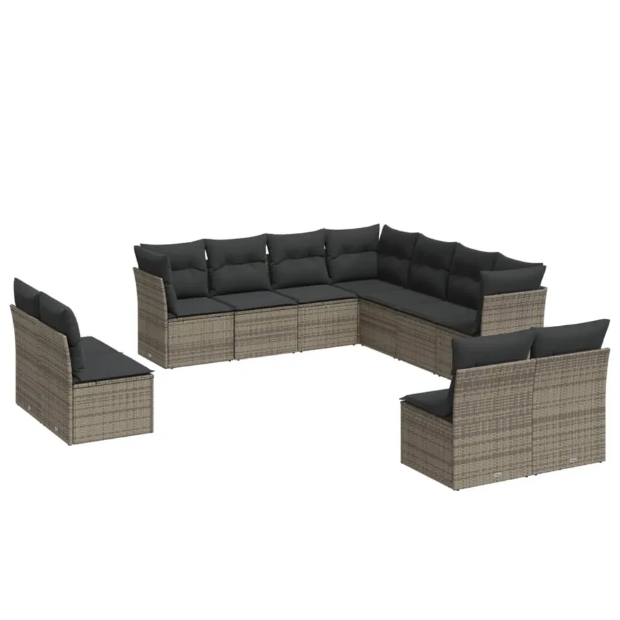 Salon de jardin 11 pcs avec coussins gris résine tressée - 2