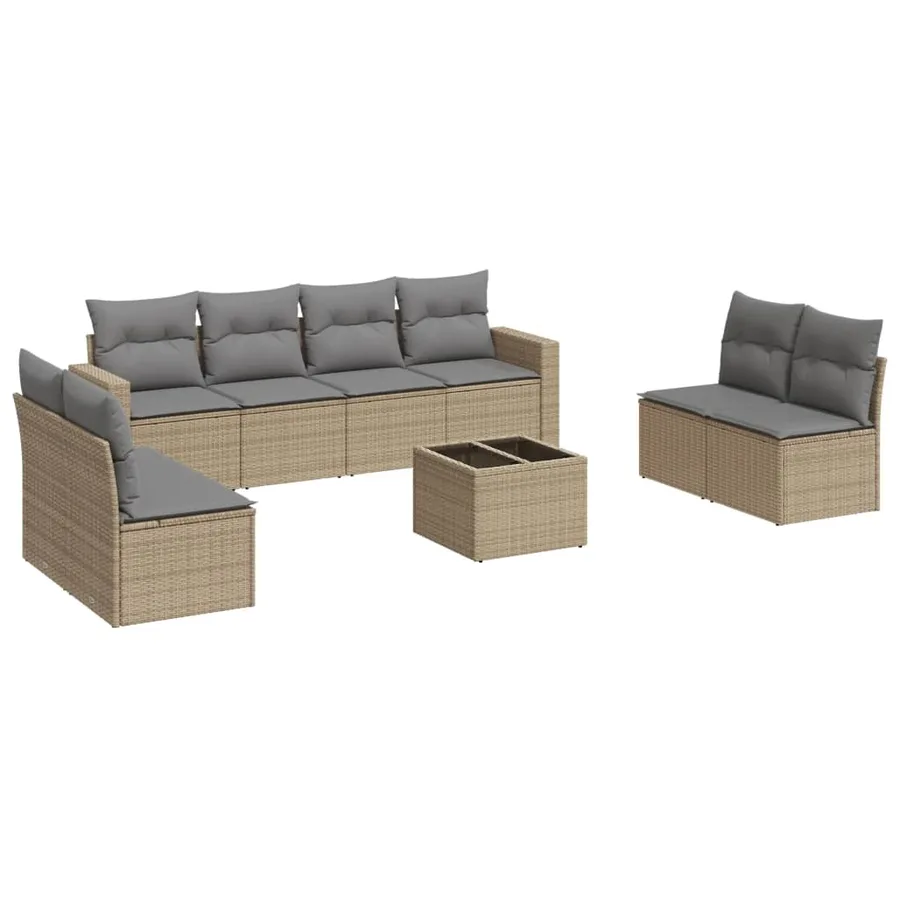 Salon de jardin avec coussins 9 pcs beige résine tressée - 2
