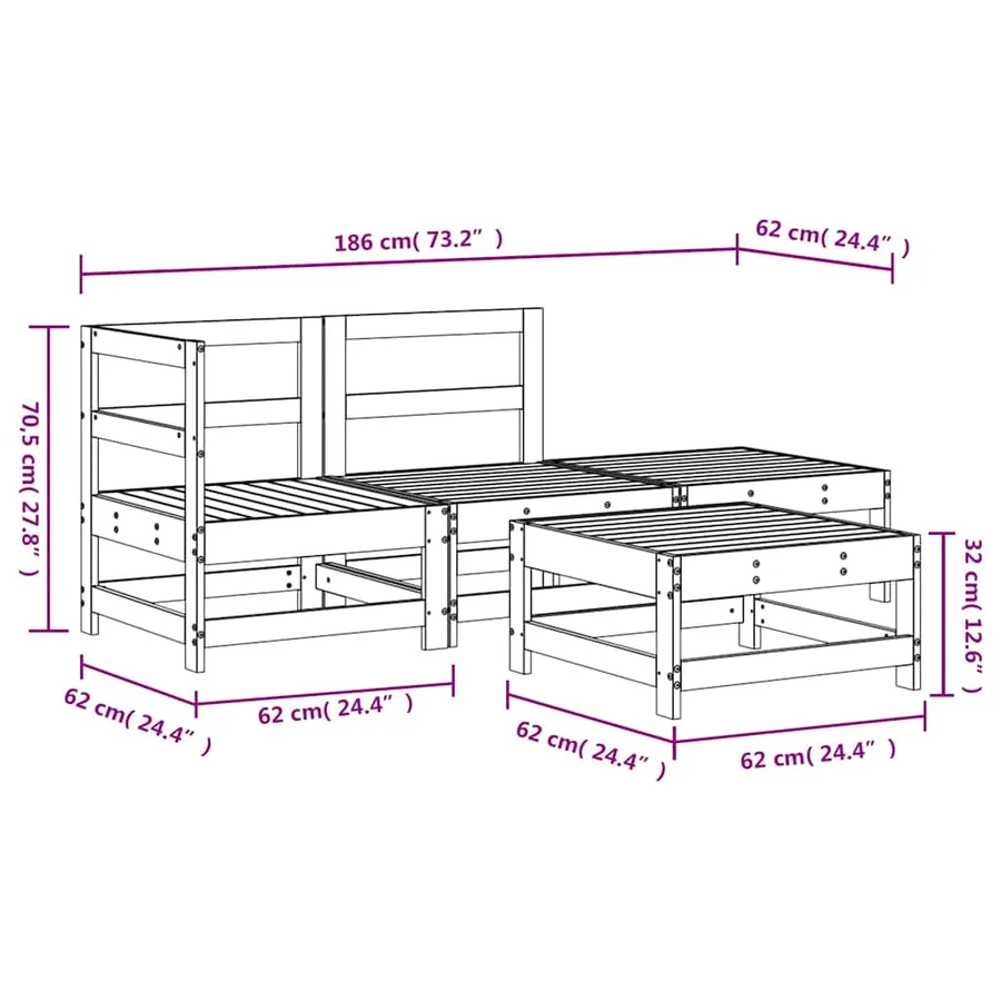 Salon de jardin 4 pcs bois massif de pin - 7
