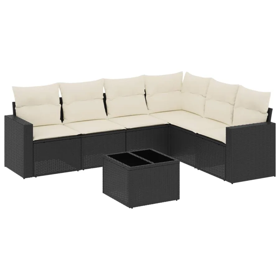 Salon de jardin 7 pcs avec coussins noir résine tressée 65,5 x 62 x 69 cm - 55,8 kg - 2