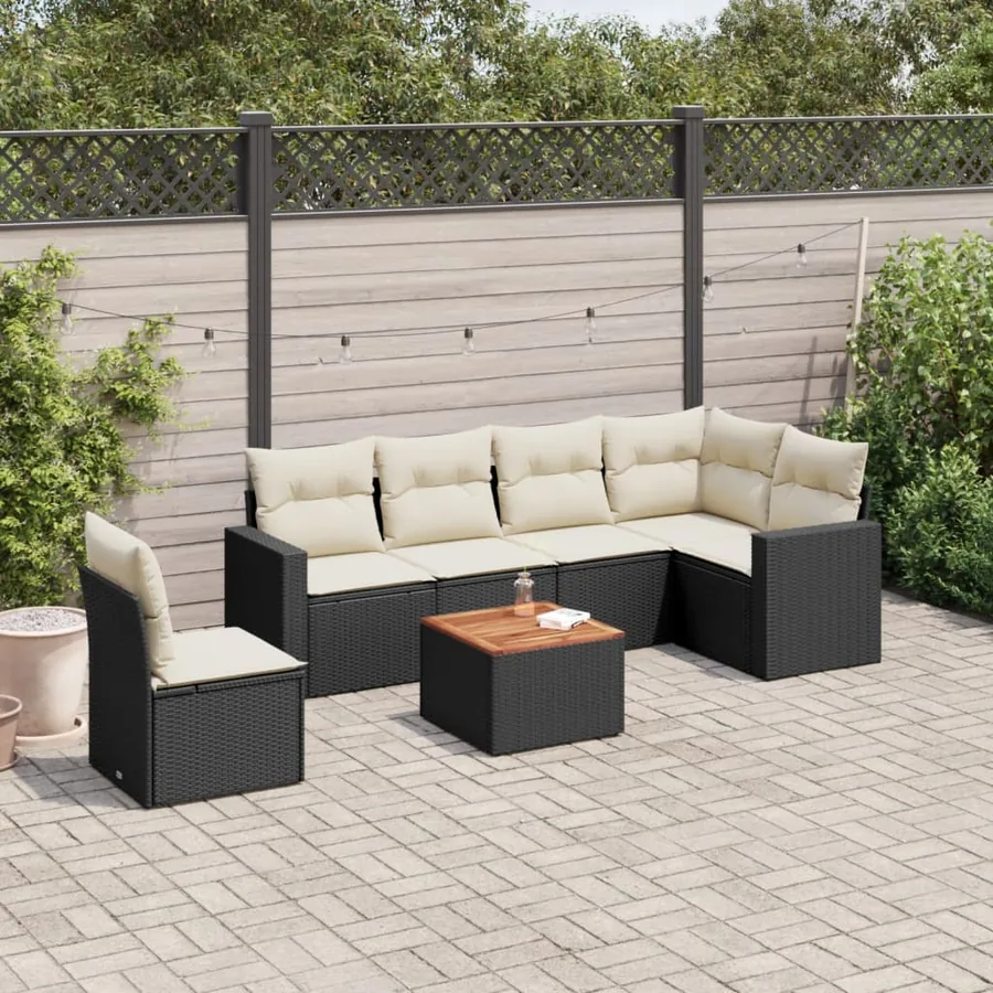 Salon de jardin 7 pcs avec coussins noir résine tressée 65,5 x 62 x 69 cm - 55,0 kg