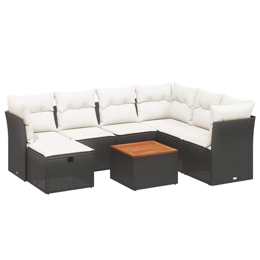 Salon de jardin 8 pcs avec coussins noir résine tressée - 2