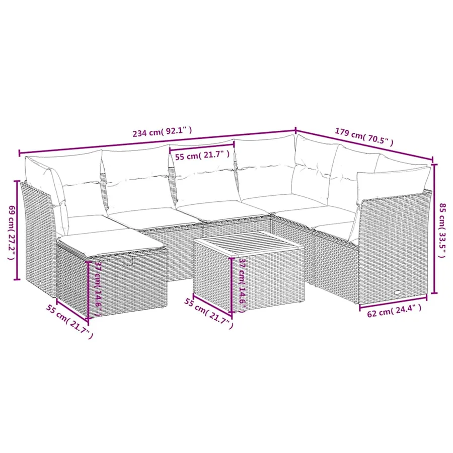 Salon de jardin 8 pcs avec coussins noir résine tressée - 4