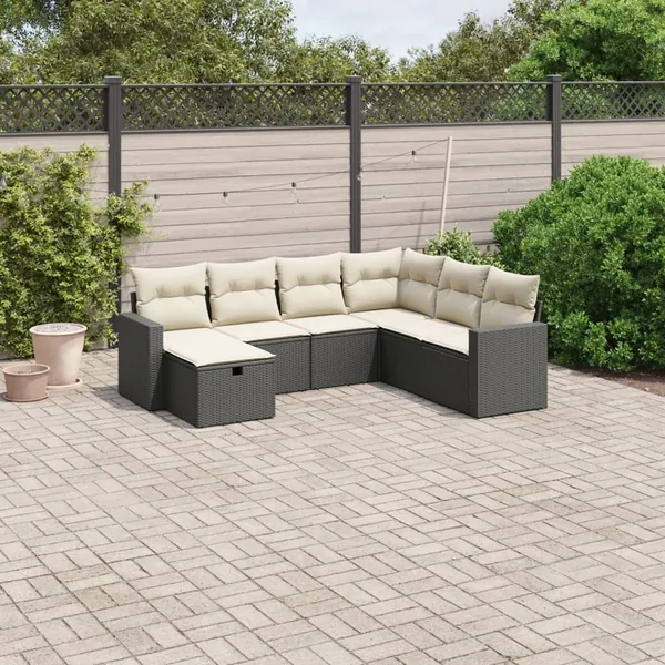 Salon de jardin 7 pcs avec coussins noir résine tressée 62 x 62 x 69 cm - 54,4 kg