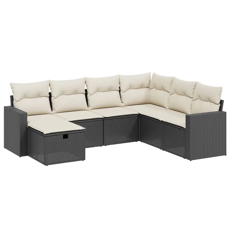 Salon de jardin 7 pcs avec coussins noir résine tressée 62 x 62 x 69 cm - 54,4 kg - 2