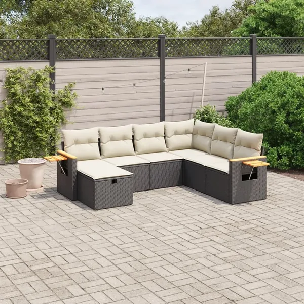 Salon de jardin 7 pcs avec coussins noir résine tressée 62 x 62 x 69 cm - 57,0 kg