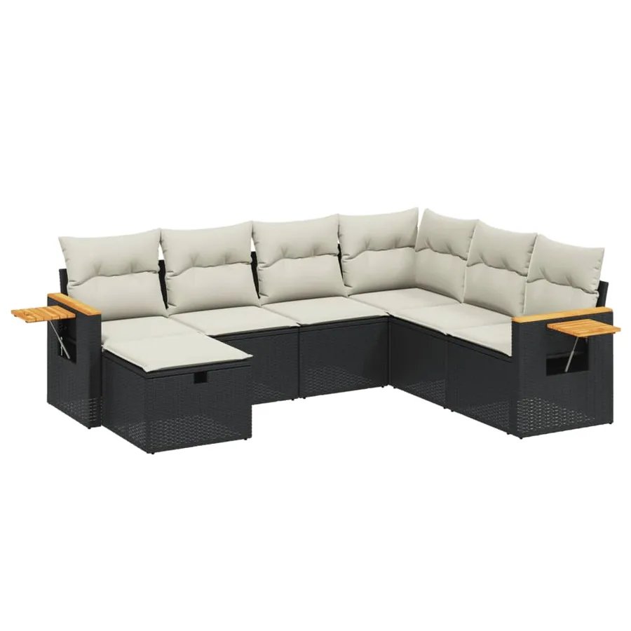 Salon de jardin 7 pcs avec coussins noir résine tressée 62 x 62 x 69 cm - 57,0 kg - 2