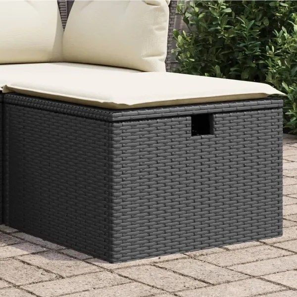 Tabouret de jardin avec coussin noir 55x55x37 cm résine tressée