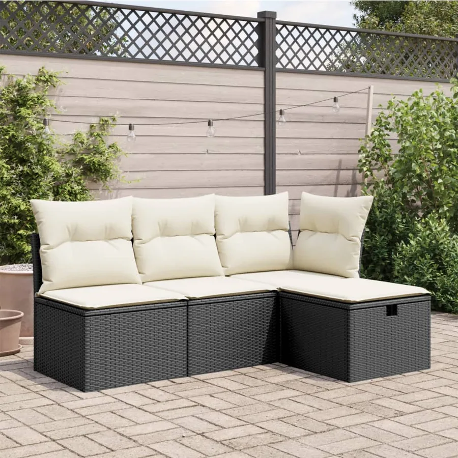 Tabouret de jardin avec coussin noir 55x55x37 cm résine tressée - 3