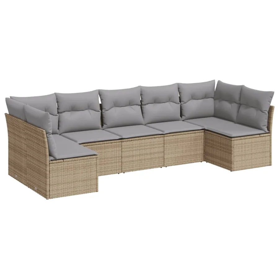 Salon de jardin avec coussins 7 pcs beige résine tressée - 2