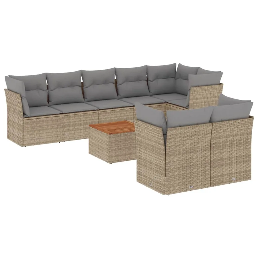 Salon de jardin avec coussins 9 pcs beige résine tressée - 2