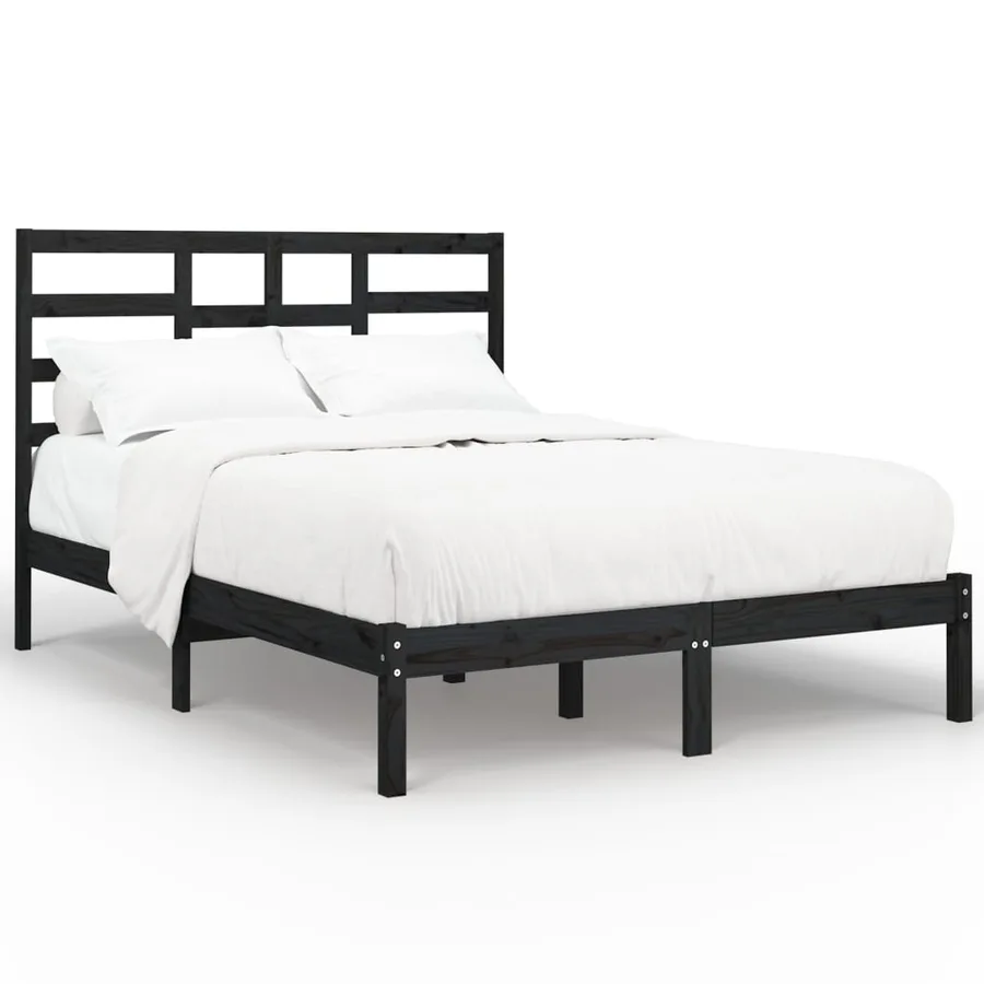 Cadre de lit sans matelas noir bois massif 140x190 cm - 2