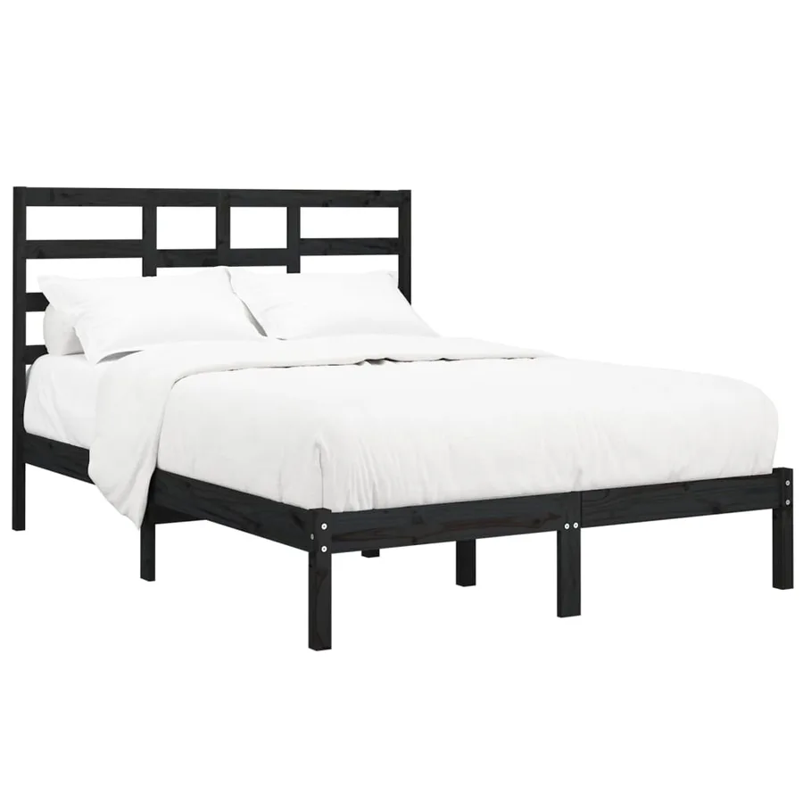 Cadre de lit sans matelas noir bois massif 140x190 cm - 3