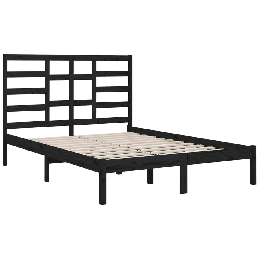 Cadre de lit sans matelas noir bois massif 140x190 cm - 4