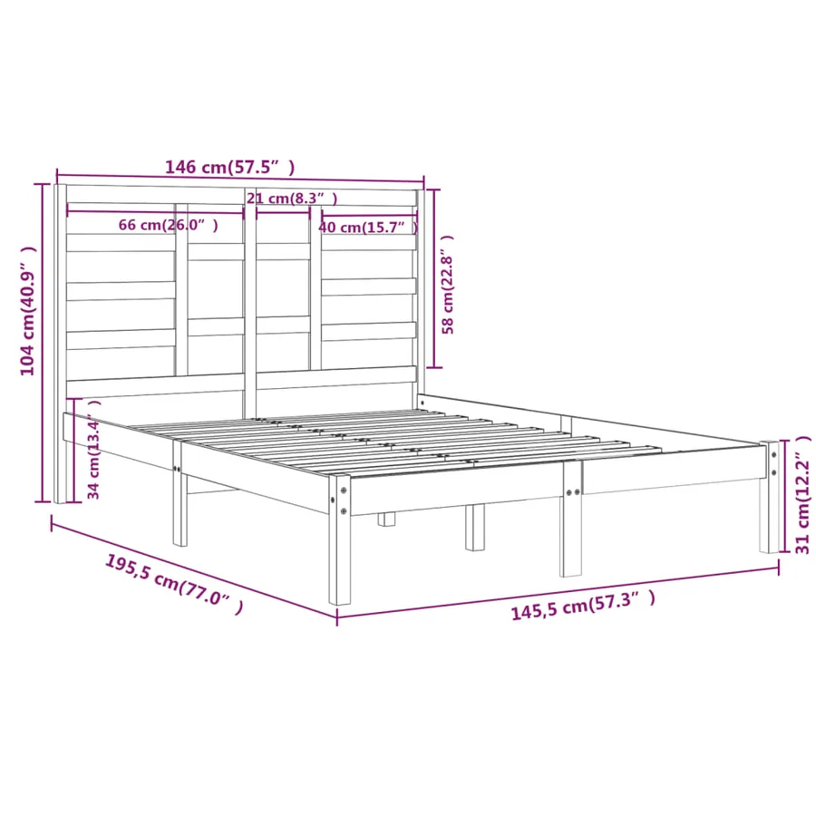 Cadre de lit sans matelas noir bois massif 140x190 cm - 6