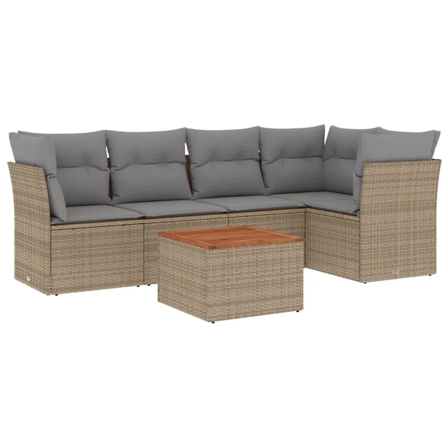 Salon de jardin avec coussins 6 pcs beige résine tressée - 2