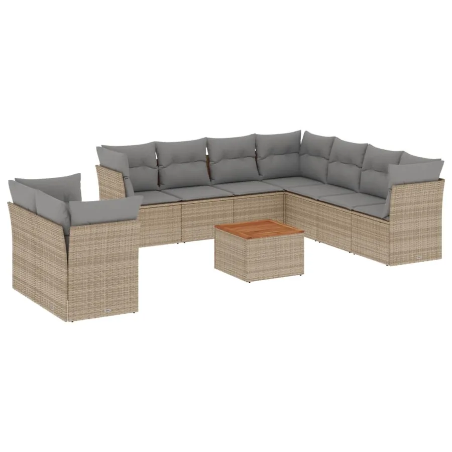 Salon de jardin avec coussins 10 pcs beige résine tressée - 2