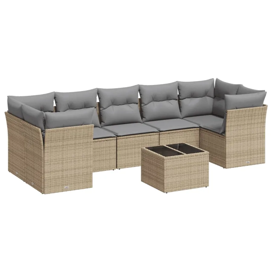 Salon de jardin avec coussins 8 pcs beige résine tressée - 2