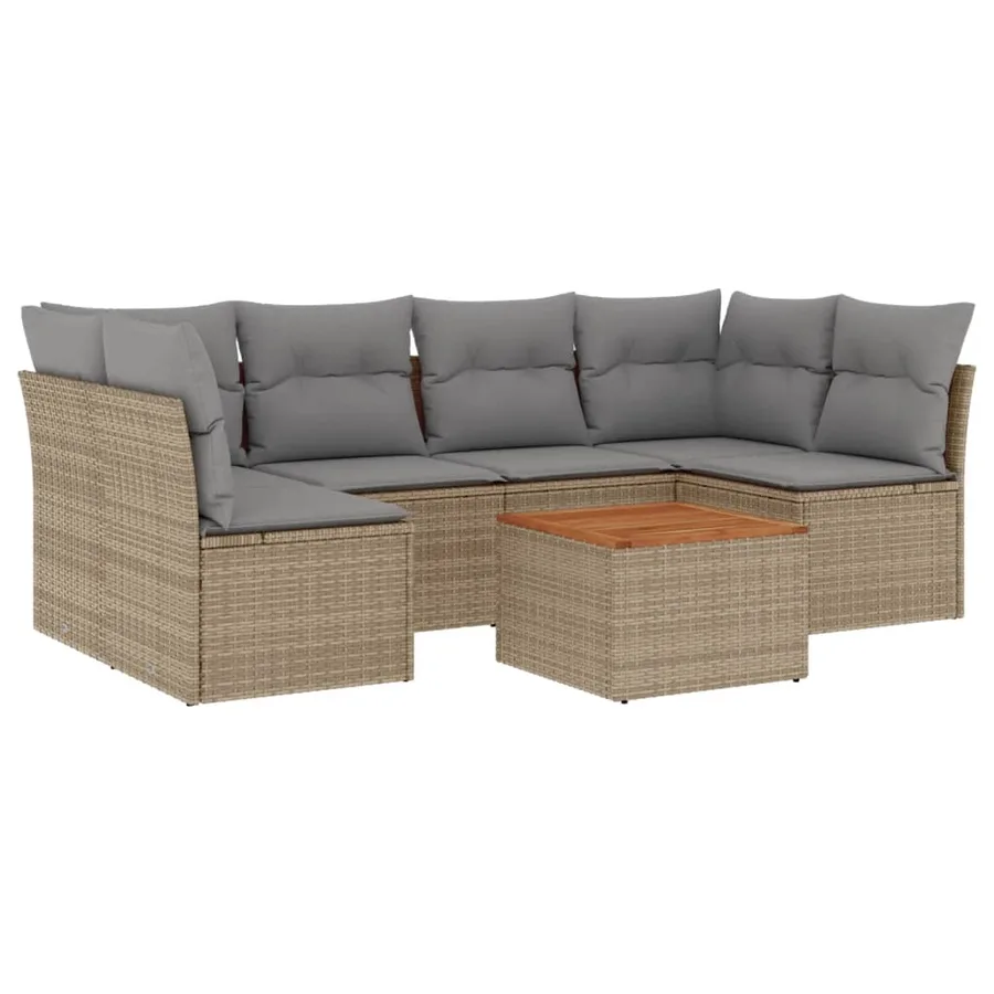 Salon de jardin avec coussins 7 pcs beige résine tressée - 2