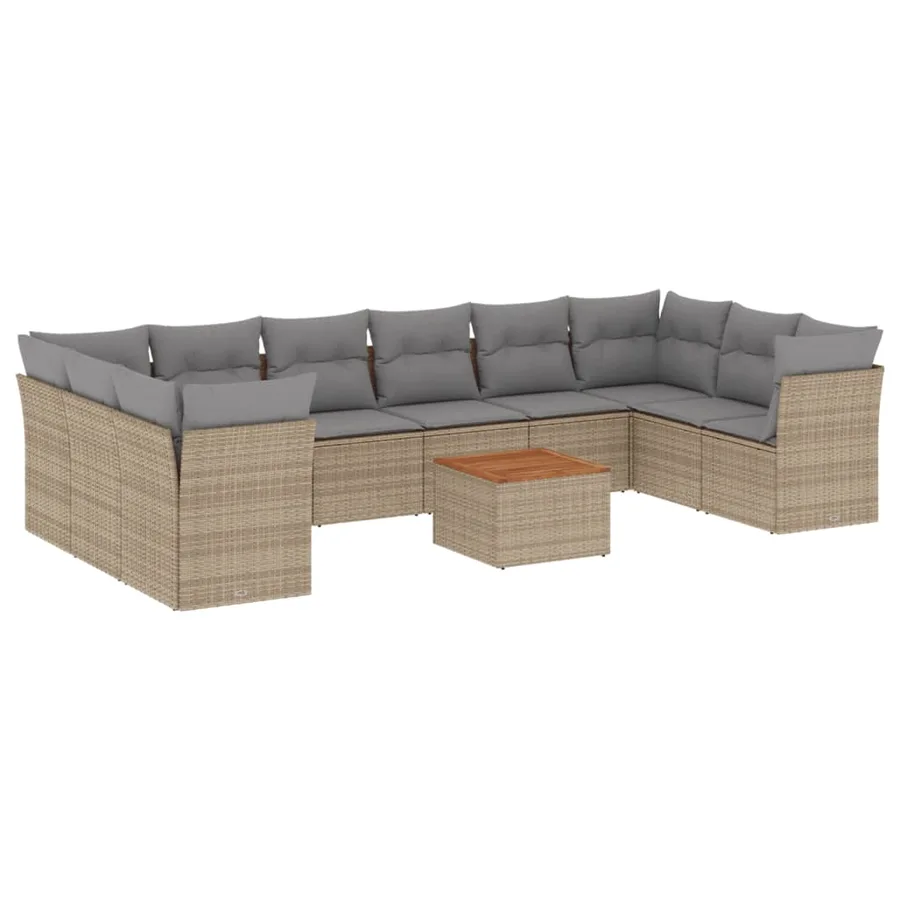 Salon de jardin 11 pcs avec coussins beige résine tressée - 2