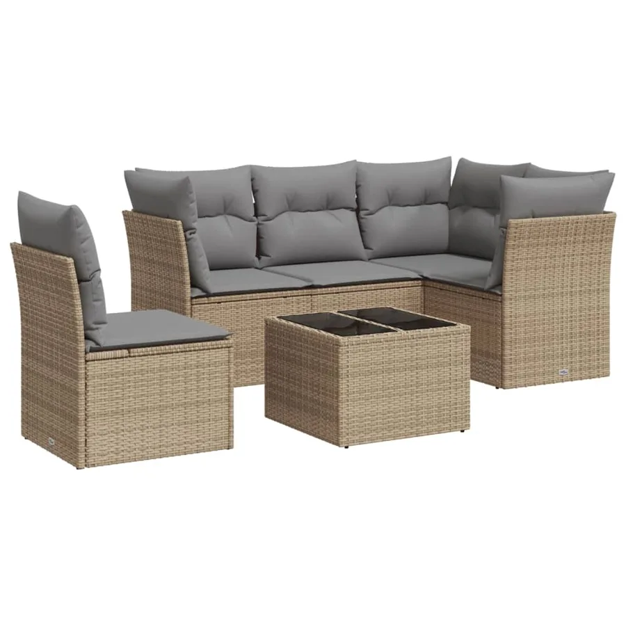 Salon de jardin avec coussins 6 pcs beige résine tressée - 2