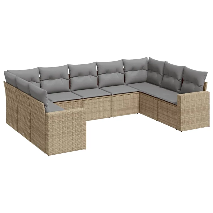 Salon de jardin avec coussins 9 pcs beige résine tressée - 2