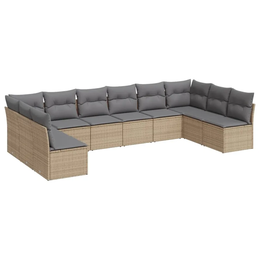 Salon de jardin avec coussins 10 pcs beige résine tressée - 2