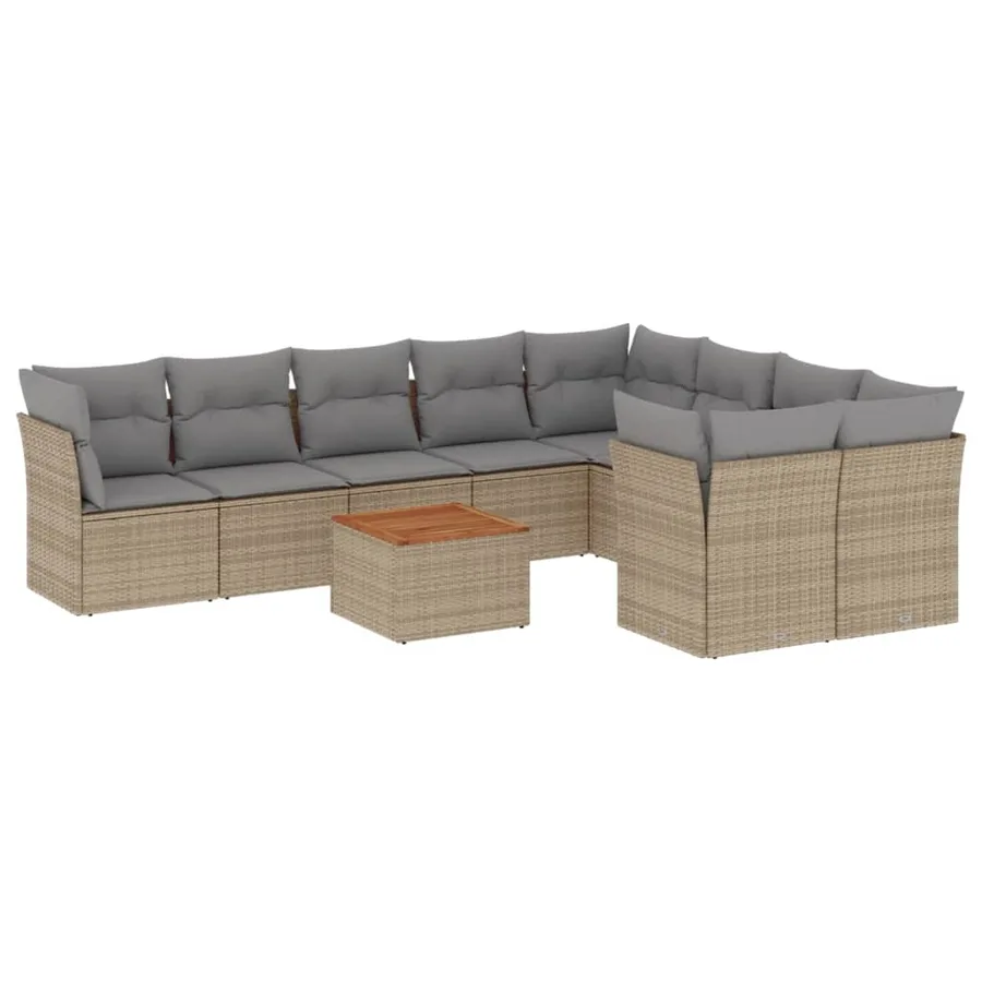 Salon de jardin avec coussins 10 pcs beige résine tressée - 2