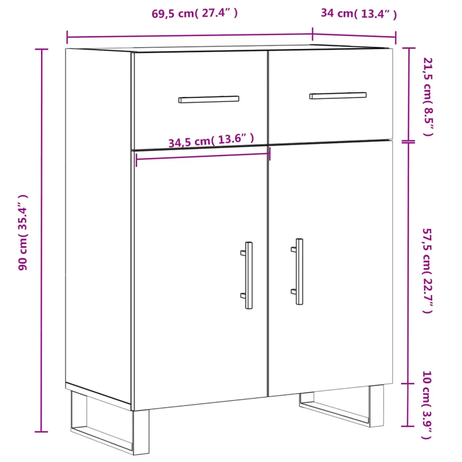 Buffet Blanc brillant 69,5x34x90 cm Bois d'ingénierie - 13