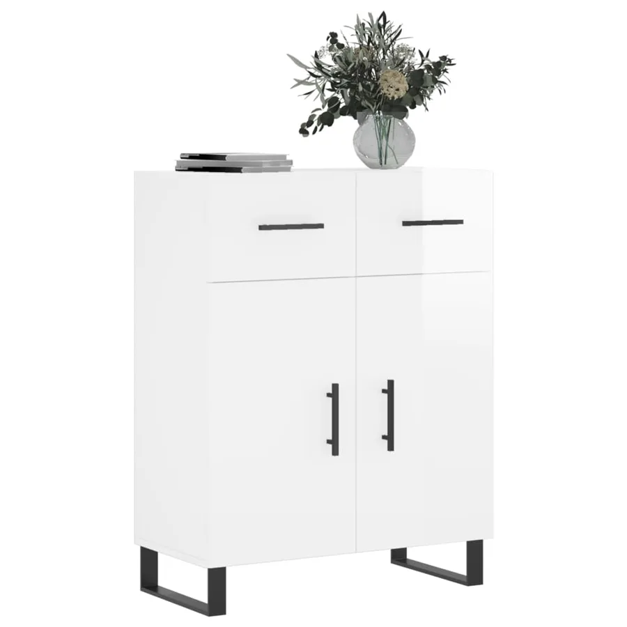 Buffet Blanc brillant 69,5x34x90 cm Bois d'ingénierie - 3