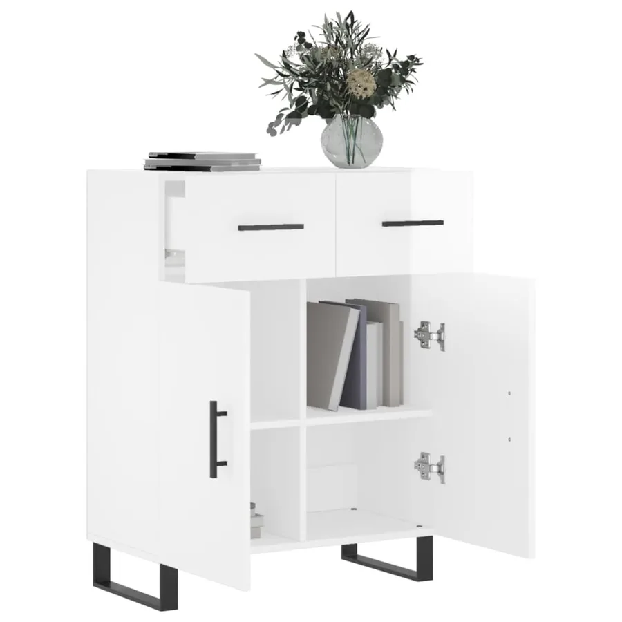 Buffet Blanc brillant 69,5x34x90 cm Bois d'ingénierie - 4