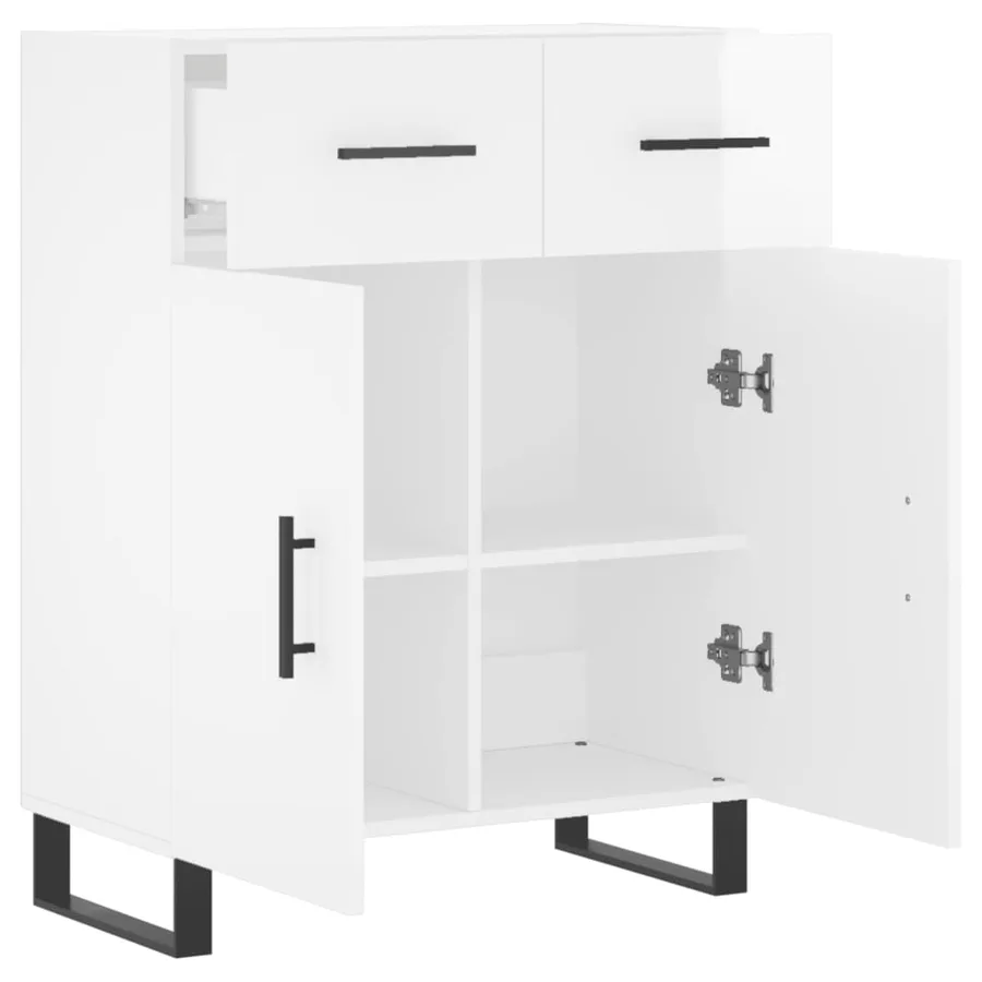 Buffet Blanc brillant 69,5x34x90 cm Bois d'ingénierie - 5