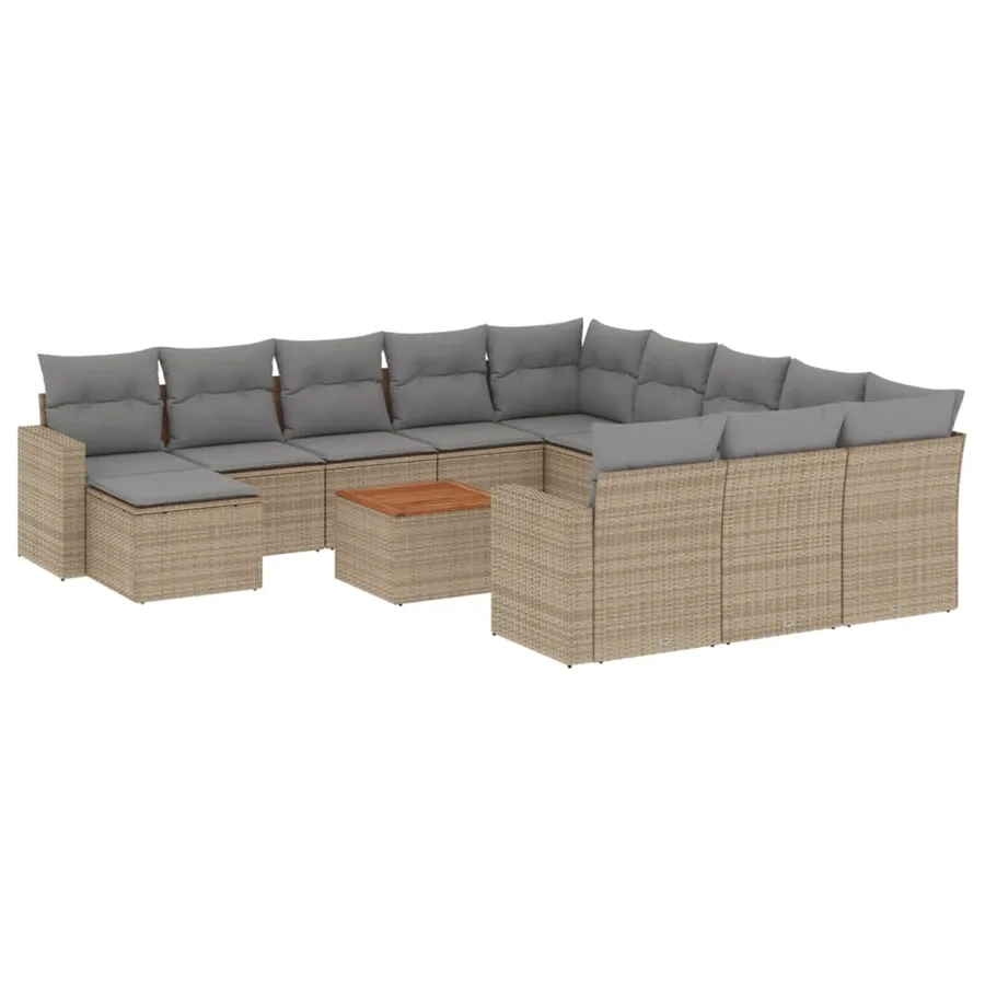 Salon de jardin avec coussins 13 pcs beige résine tressée - 2