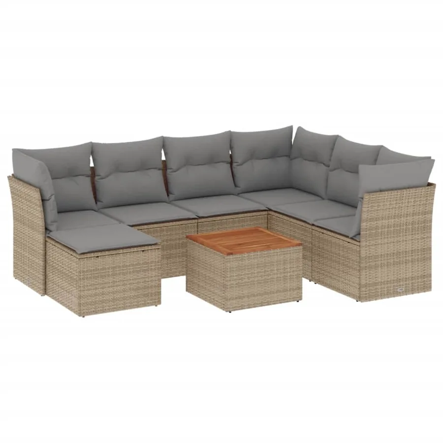Salon de jardin avec coussins 8 pcs beige résine tressée - 2