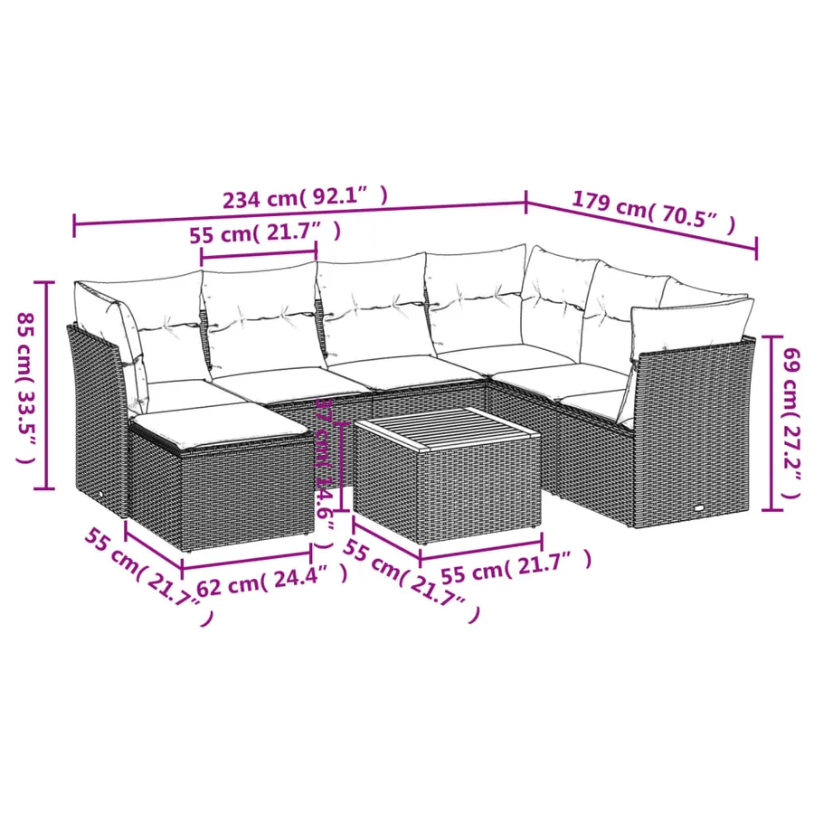 Salon de jardin avec coussins 8 pcs beige résine tressée - 3
