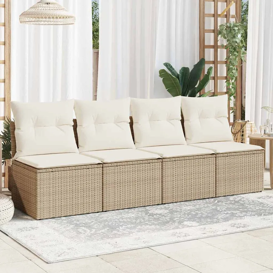 Canapé de jardin avec coussins 4 places beige résine tressée - 3