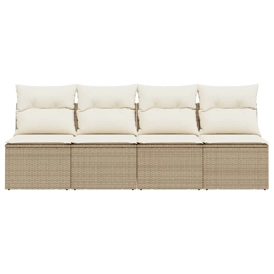 Canapé de jardin avec coussins 4 places beige résine tressée - 4