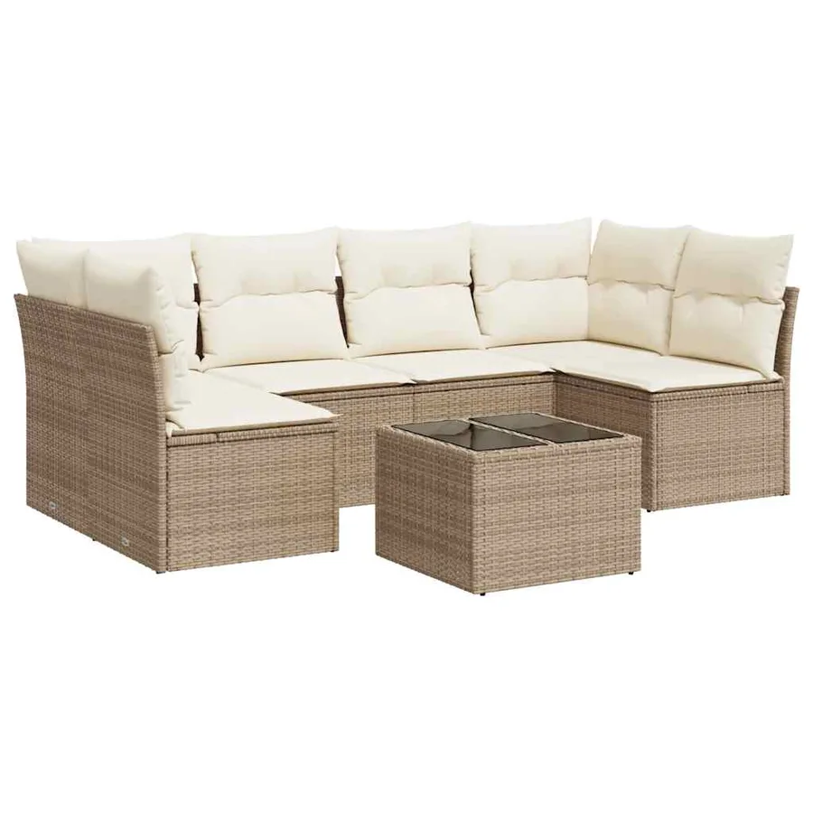 Salon de jardin avec coussins 7 pcs beige résine tressée - 2