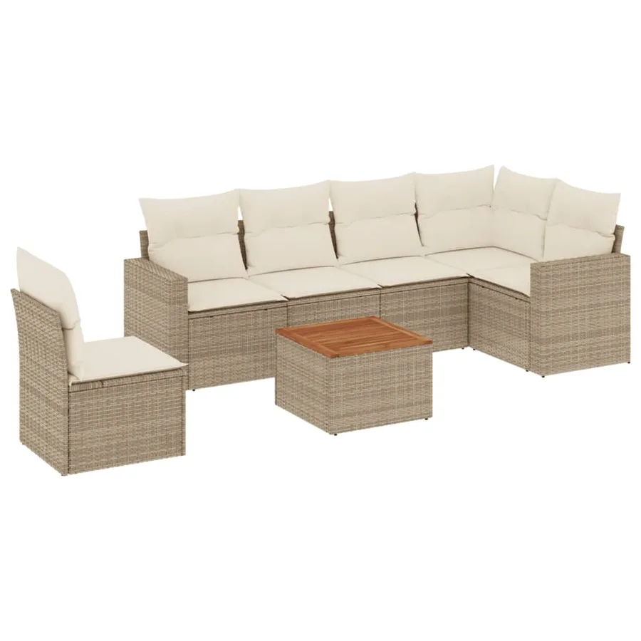 Salon de jardin avec coussins 7 pcs beige résine tressée - 2