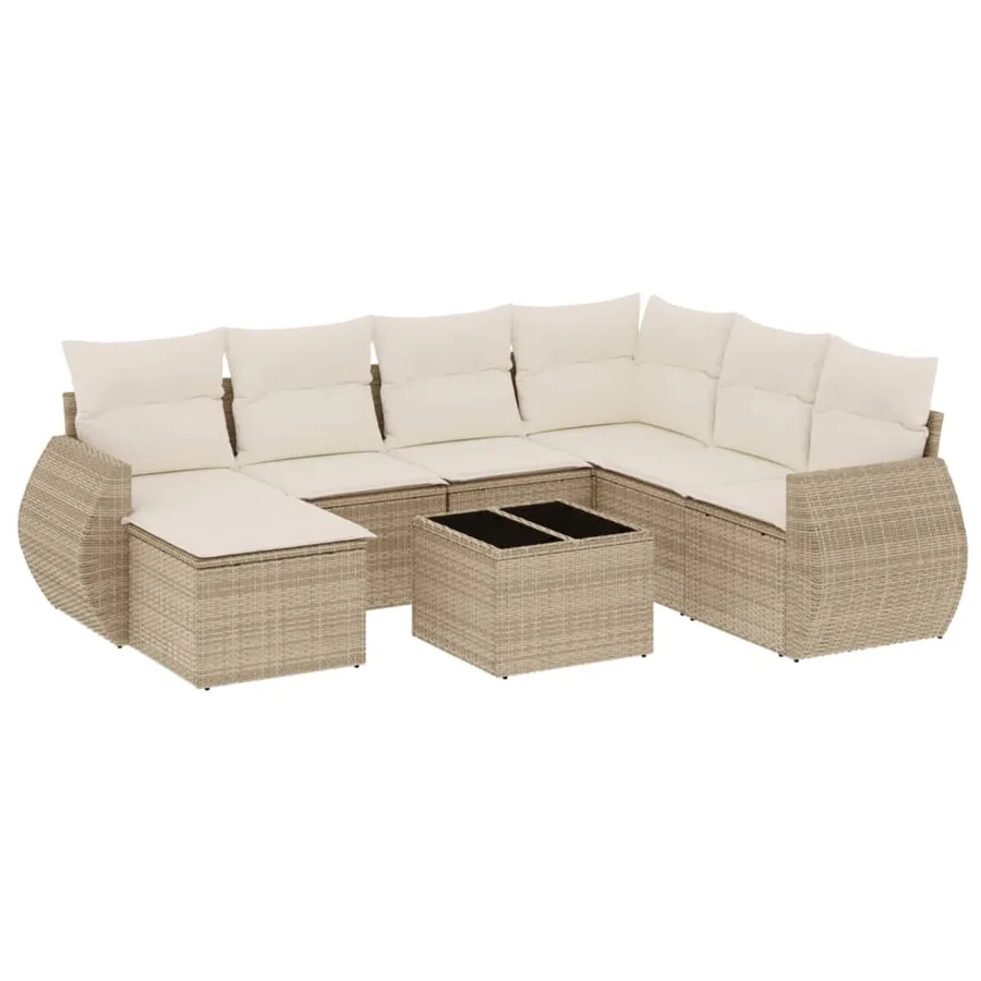 Salon de jardin avec coussins 8 pcs beige résine tressée - 2