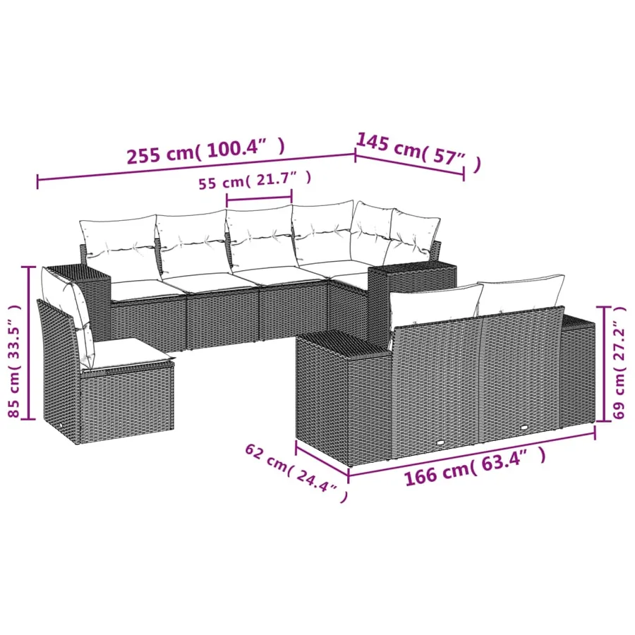 Salon de jardin avec coussins 8 pcs beige résine tressée - 7