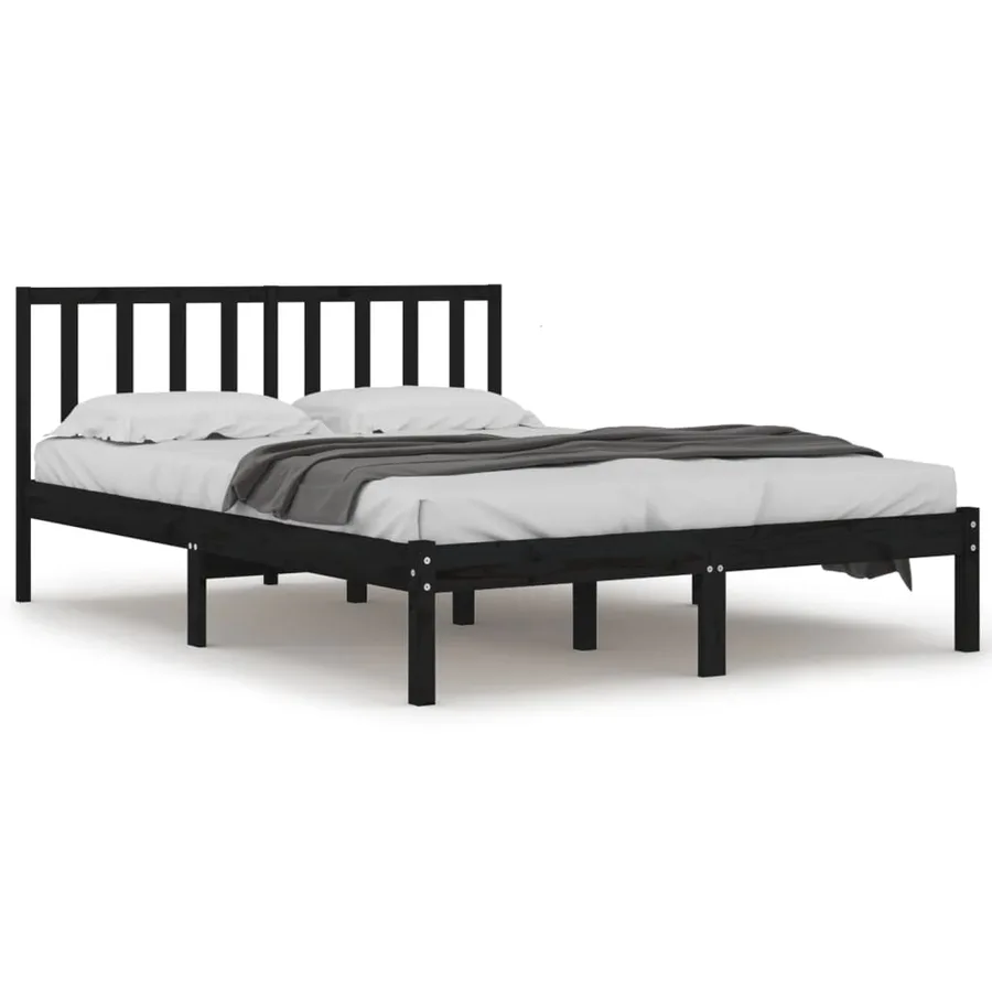 Cadre de lit sans matelas noir bois de pin massif - 2