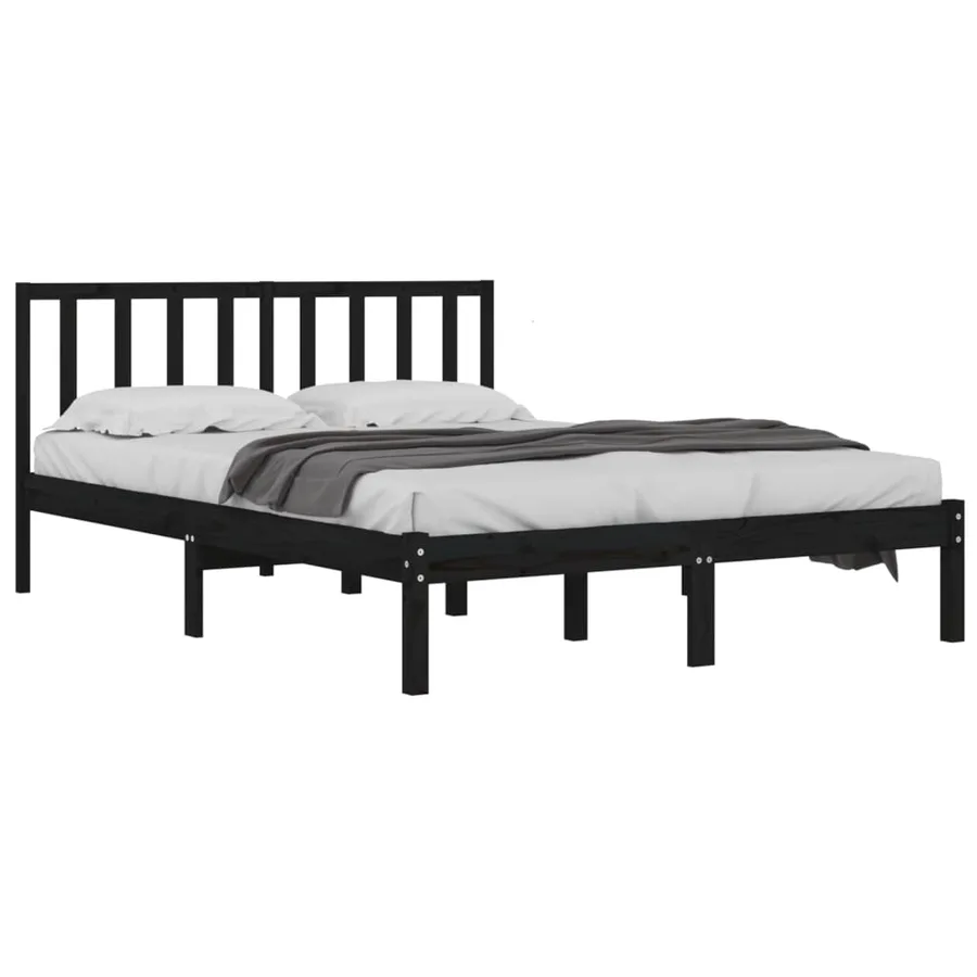 Cadre de lit sans matelas noir bois de pin massif - 3