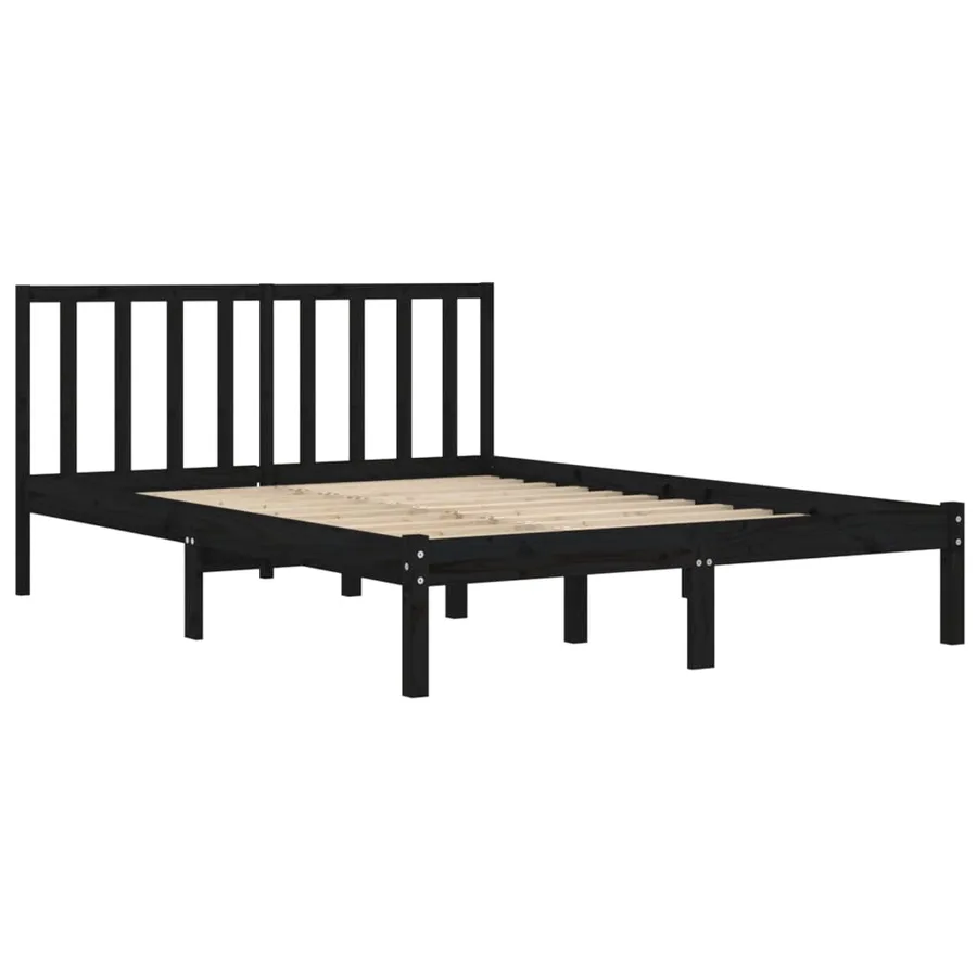 Cadre de lit sans matelas noir bois de pin massif - 4