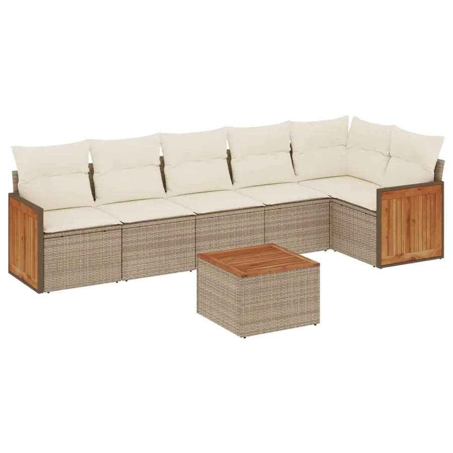 Salon de jardin avec coussins 7 pcs beige résine tressée - 2