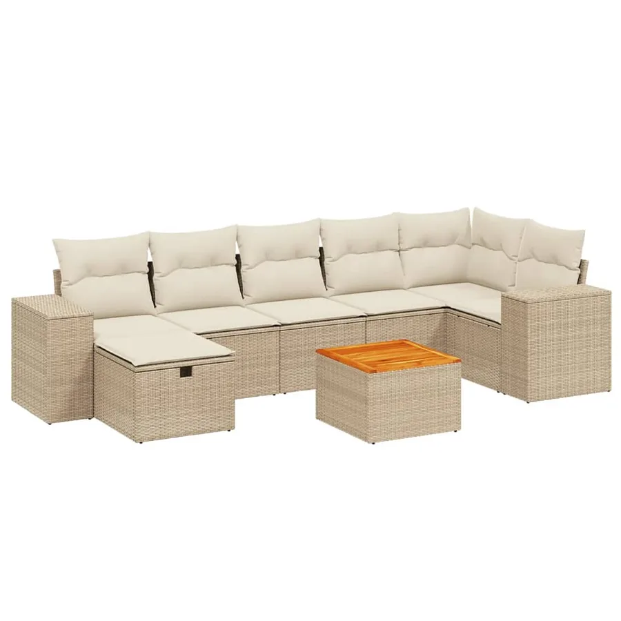 Salon de jardin avec coussins 8 pcs beige résine tressée - 2