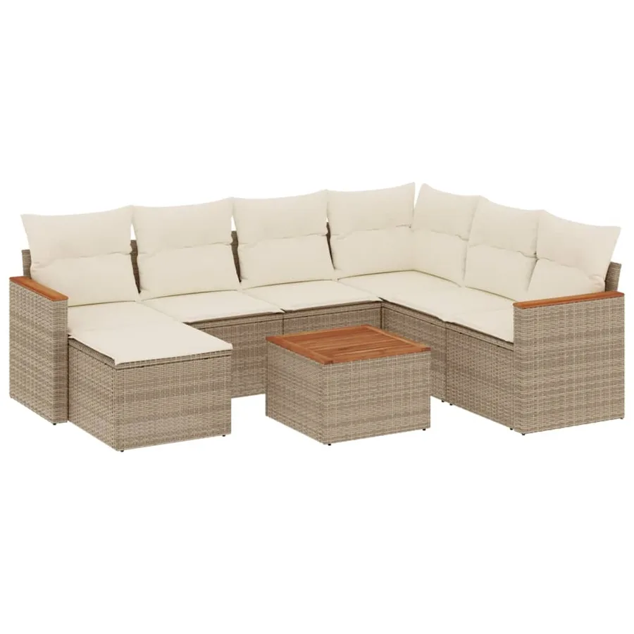 Salon de jardin avec coussins 8 pcs beige résine tressée - 2